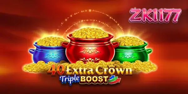 Tampilan visual mesin slot 40 Extra Crown Triple Boost Golden Coins Link dengan simbol buah-buahan dan mahkota.